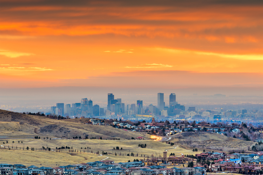 View of Downtown Denver from Off in the Distance at Dusk
